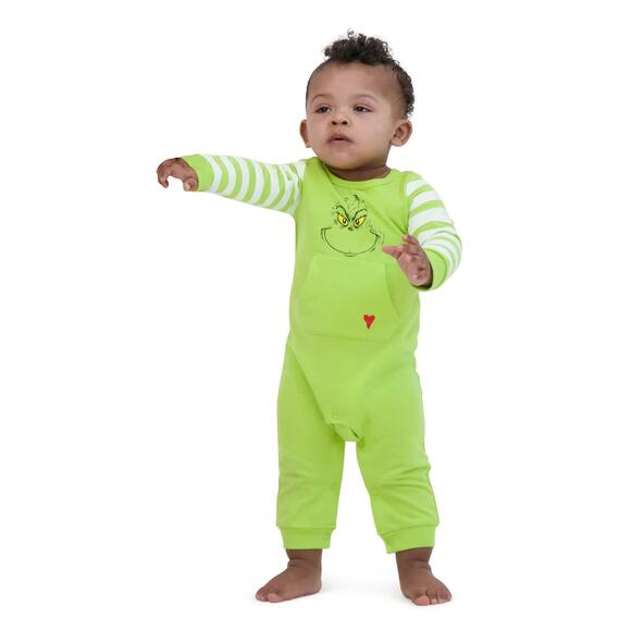 Dr. Seuss’ The Grinch 12 months Christmas holidays Baby Green Coverall and Hat - Picture 5 of 5